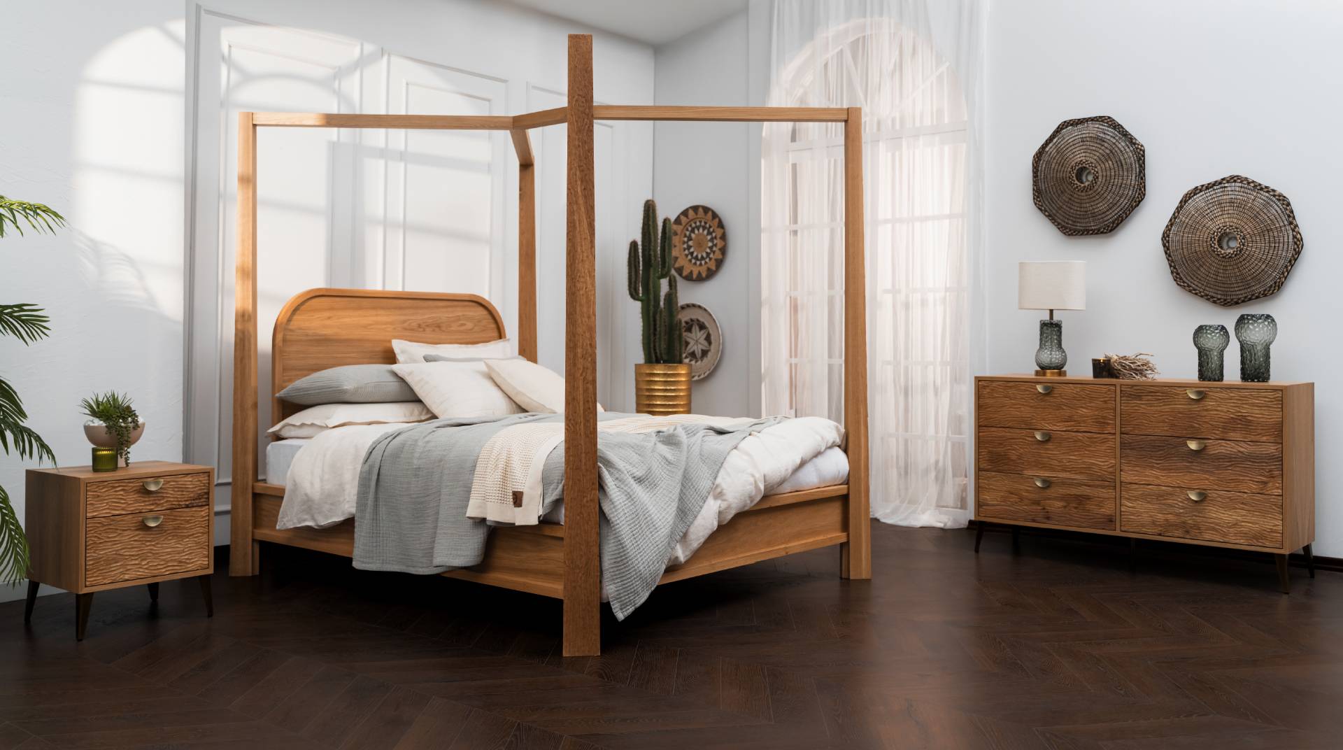 Bedroom look with three shoppable products